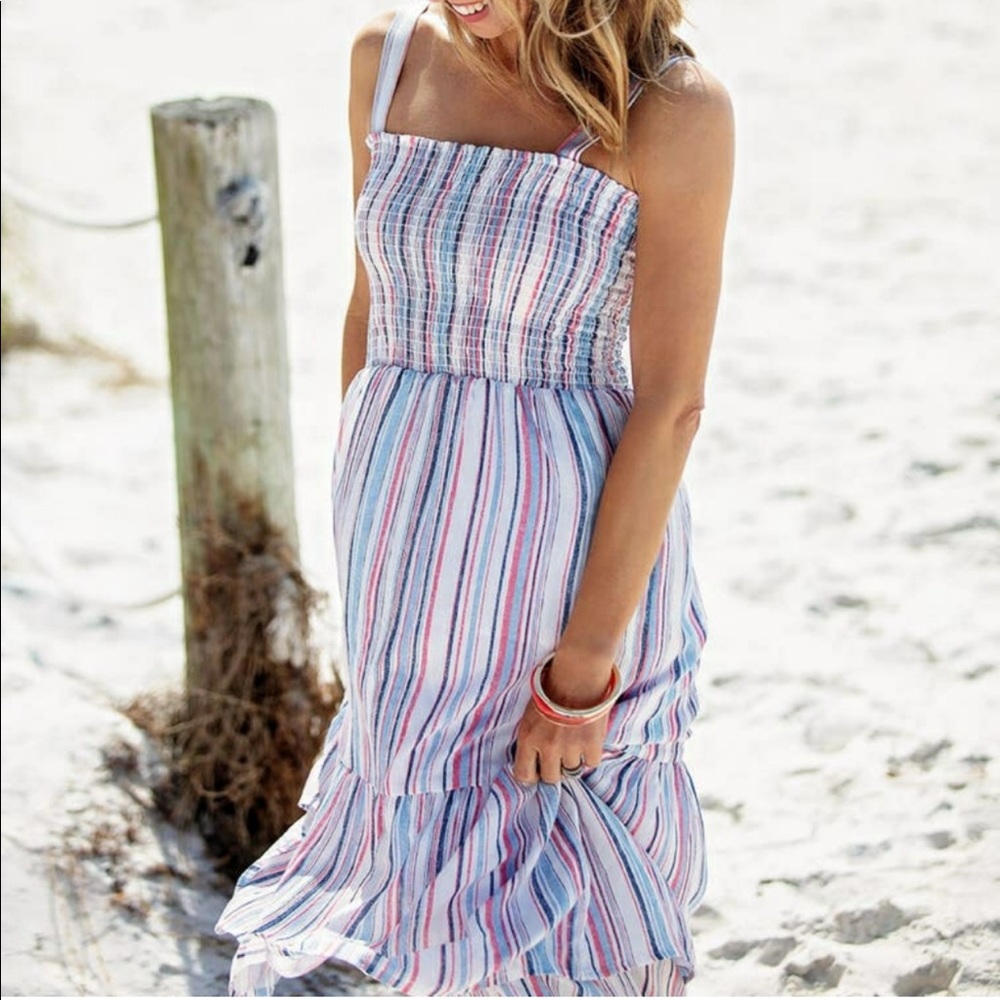 Gibson striped maxi sundress in blue, pink, white